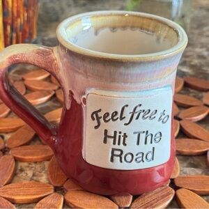 Tumbleweed Pottery Oversized Coffee Mug Cup Feel Free To Hit The Road Mug Cup